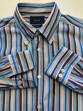 Faconnable - all cotton striped dress shirt Size Medium